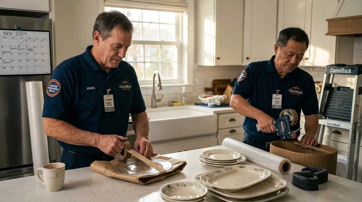 Professional crew packing kitchen dishware in Portage, PA